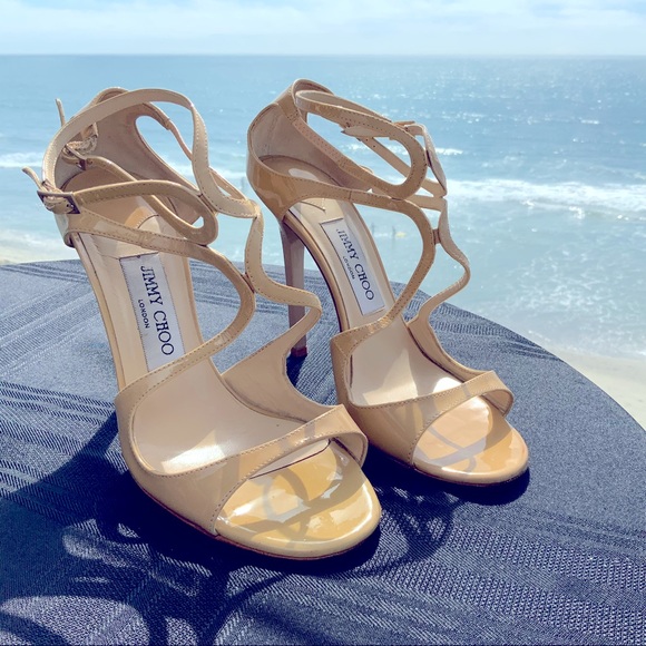 Jimmy Choo London Sandals Nude Patent Leather S 37 - Picture 1 of 12